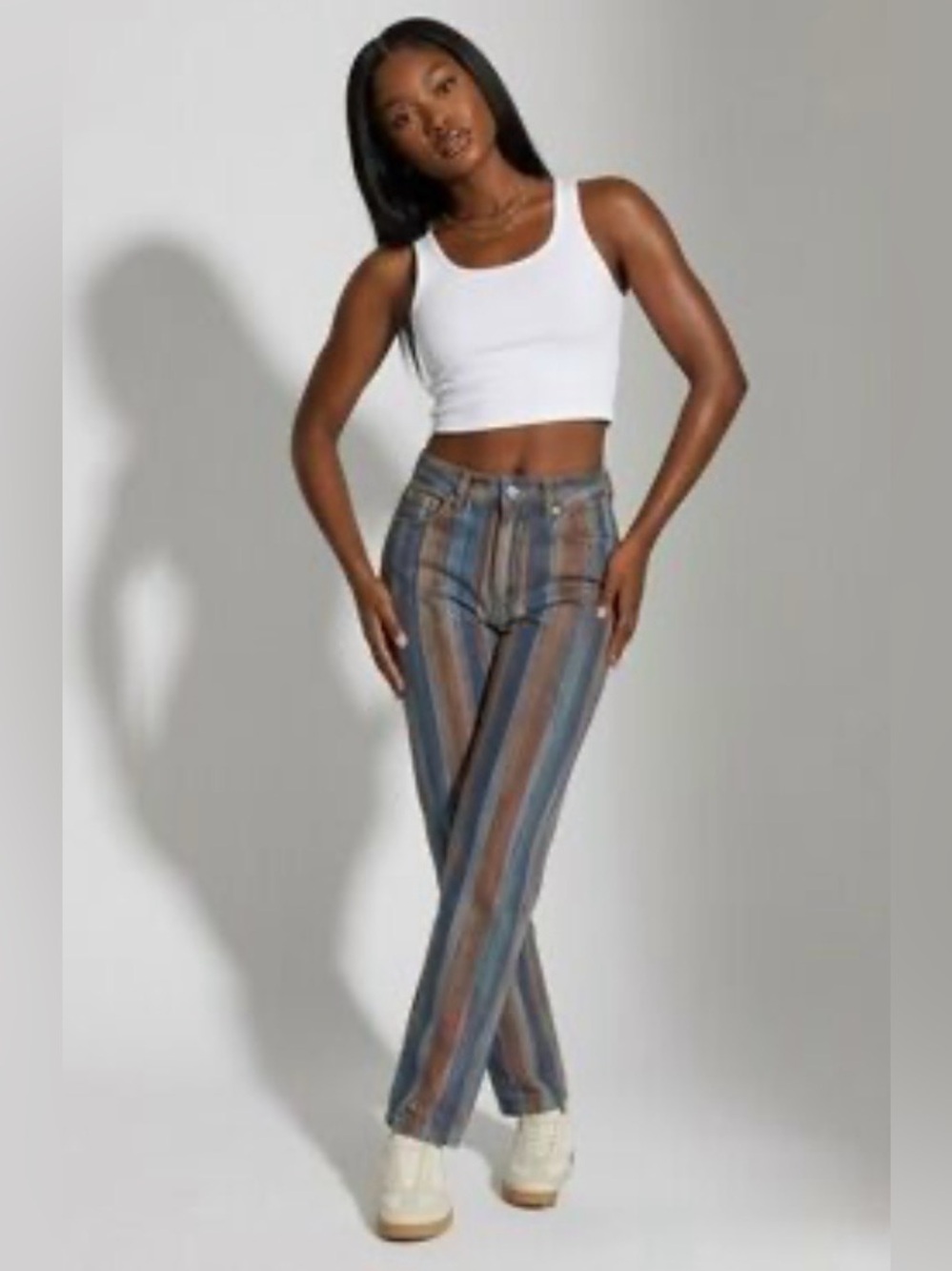TWIK Simons
Retro Multicolor Striped Jeans High Rise
Straight Leg Denim Size 27